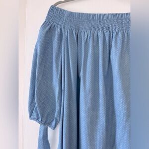 DO + BE  Cold Shoulder Blue and White Polka Dot tie sleeve blouse